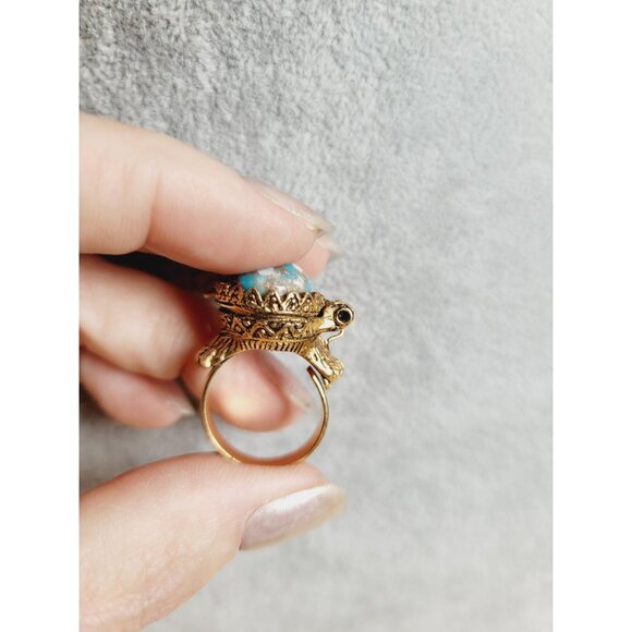 Simulated Turquoise Locket Ring Victorian Style Perfume or Poison Adjustable - Picture 4 of 6